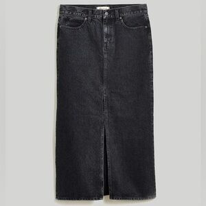 Madewell Heather Black Denim Midi Skirt with Front Slit Size 28